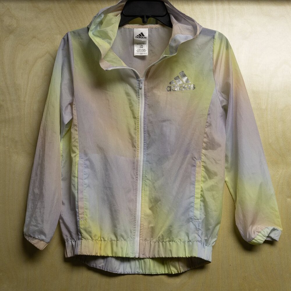 Adidas Girl's Iridescent Wind Sport Hooded Jacket Sz Lg (14)